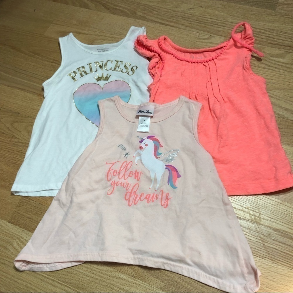 Size 5 Tank Top Sleeveless Blouse Shirt Bundle Lot Princess Unicorn Orange Pink
